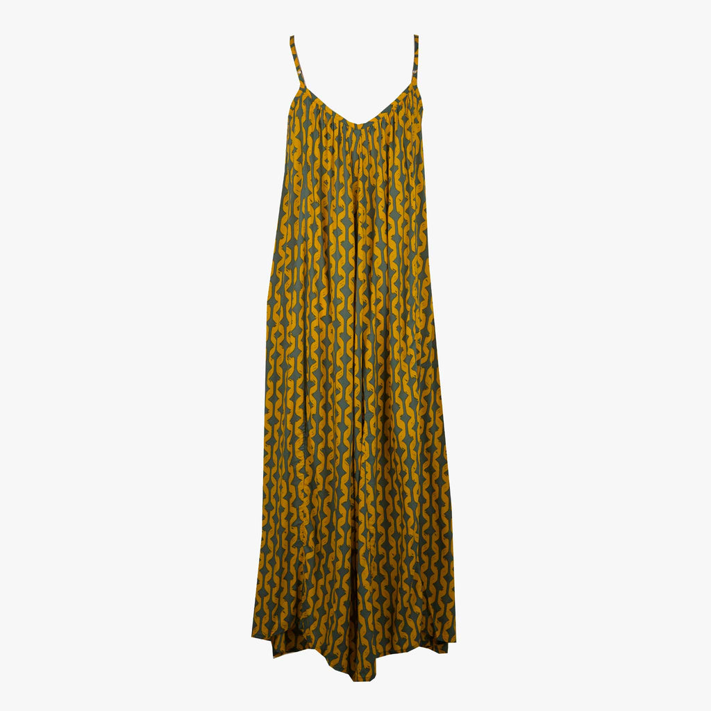Maxikleid Spaghettiträger | grün-gelb
