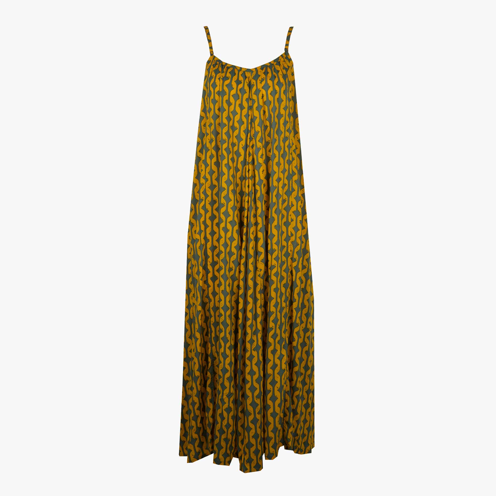 Maxikleid Spaghettiträger | grün-gelb