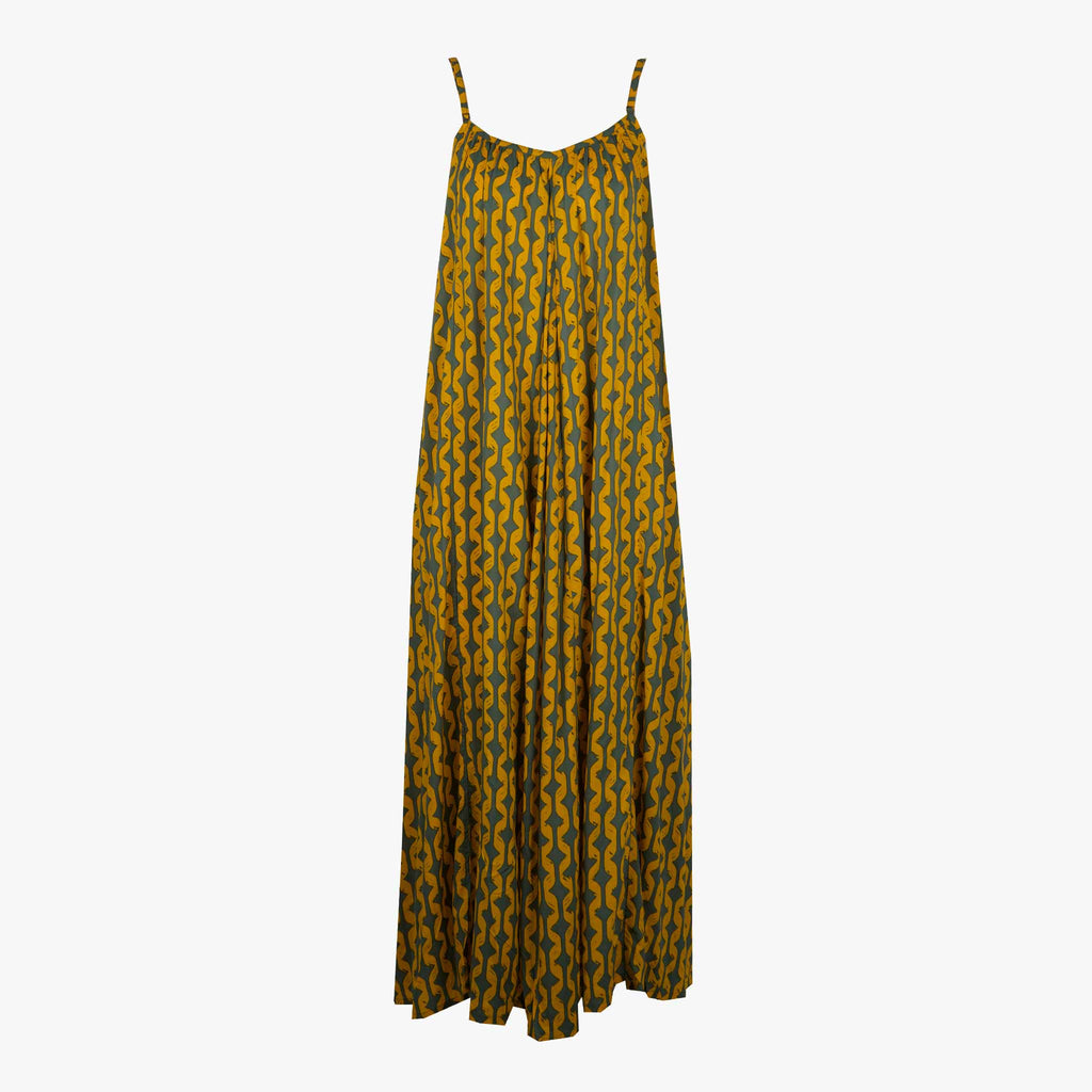 Maxikleid Spaghettiträger | grün-gelb