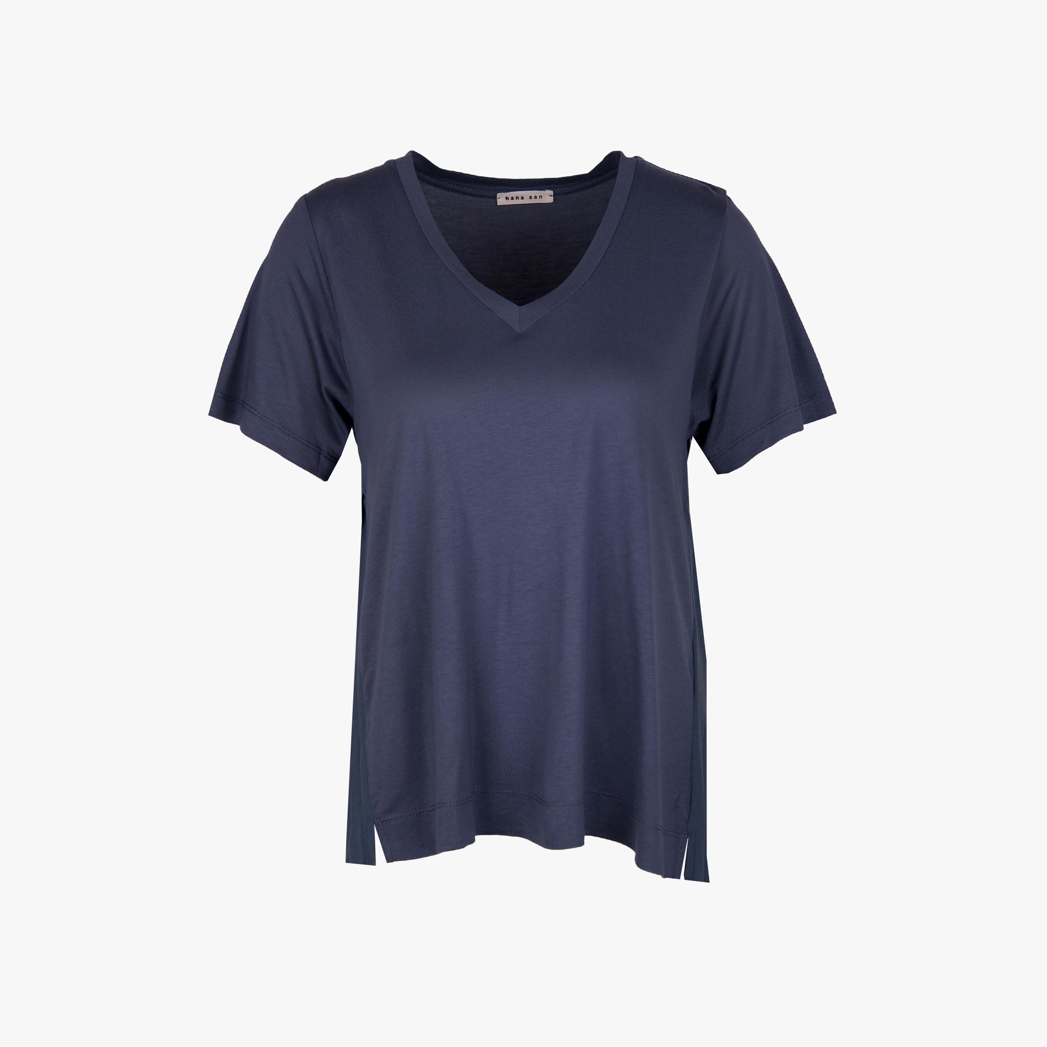 Hana San V-Shirt Backplissee | blau