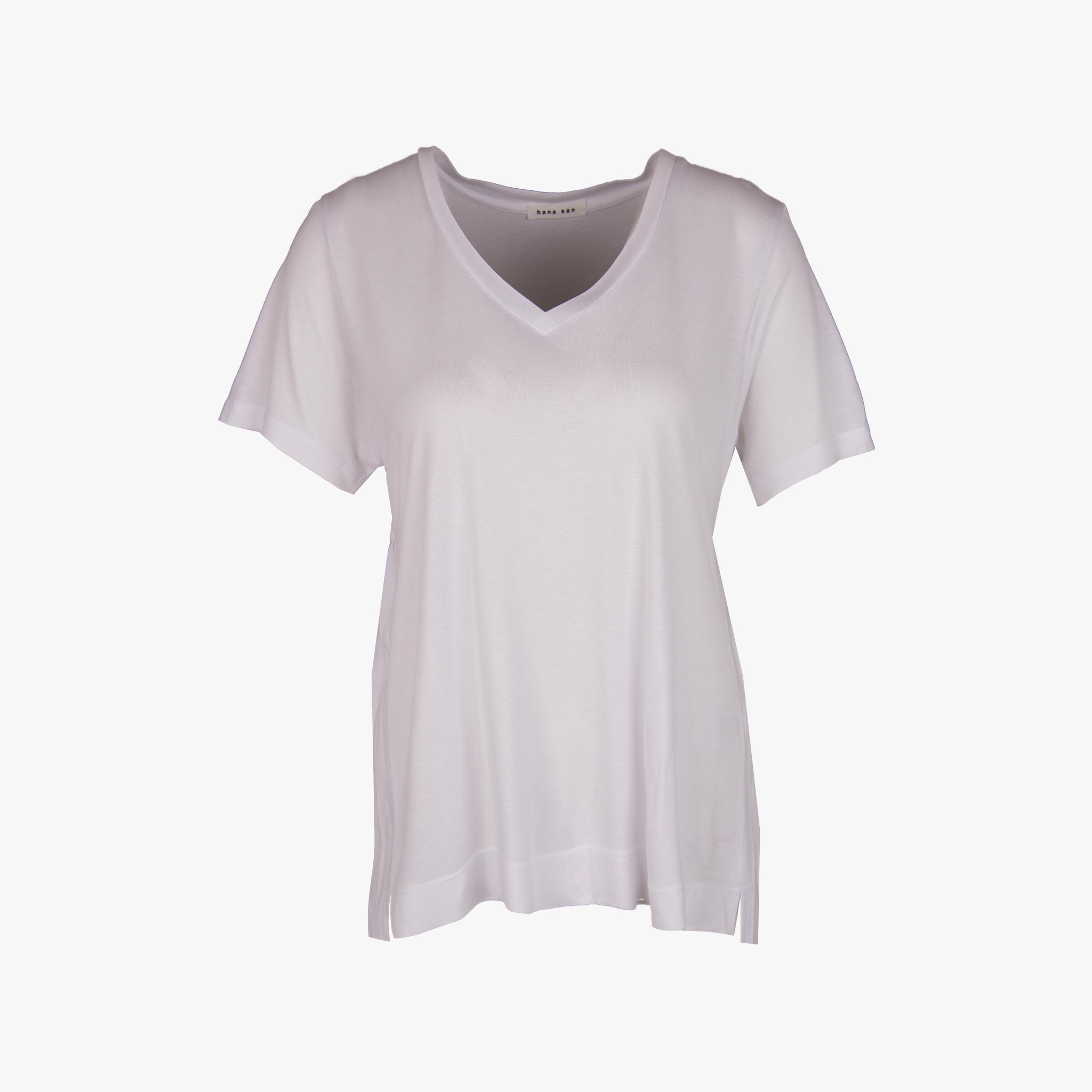 Hana San V-Shirt Backplissee | weiß