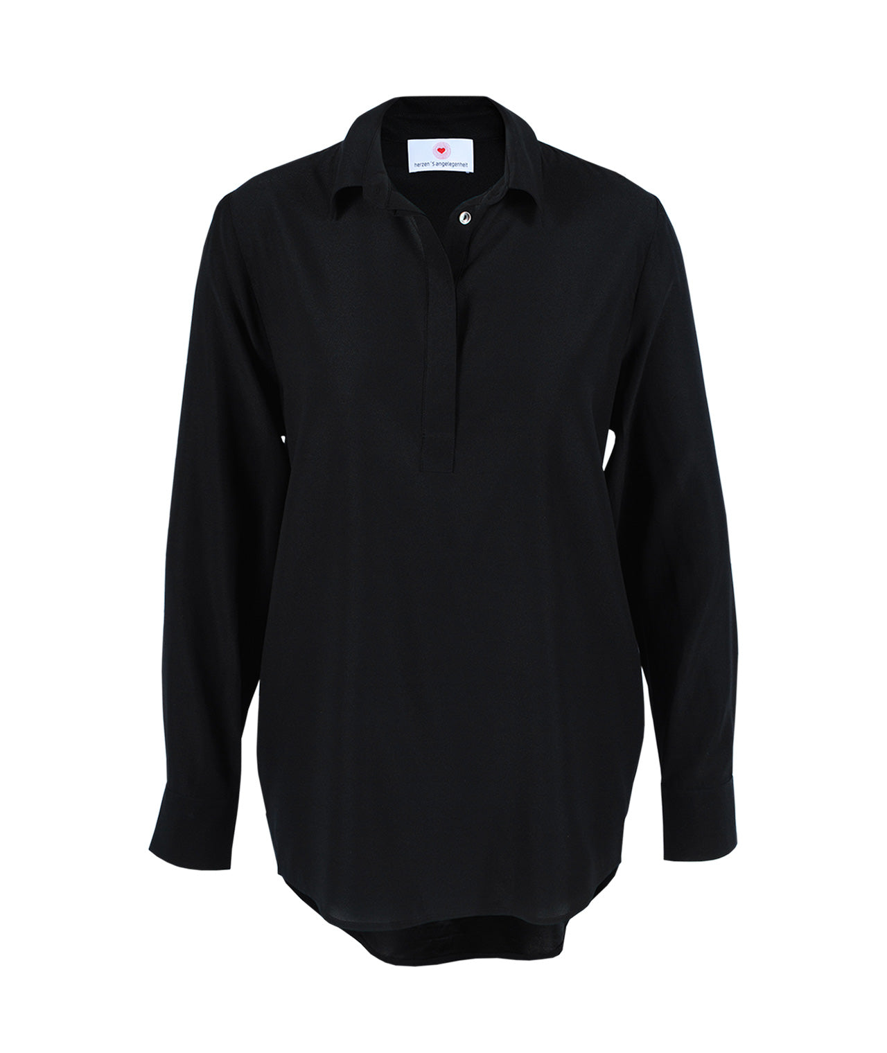 Longbluse Seide uni | schwarz