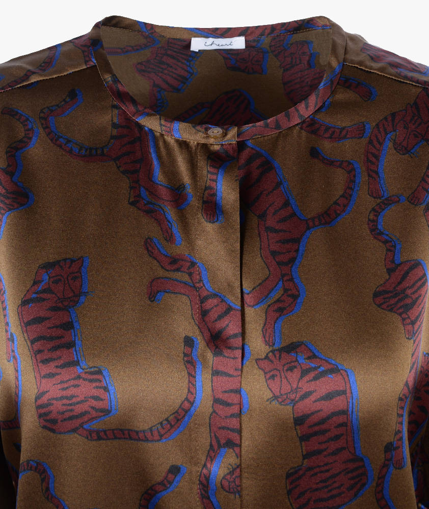 Seidenbluse Tigerprint (oliv, XXS) | oliv