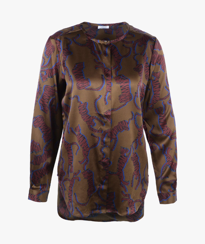 Seidenbluse Tigerprint (oliv, XXS) | oliv