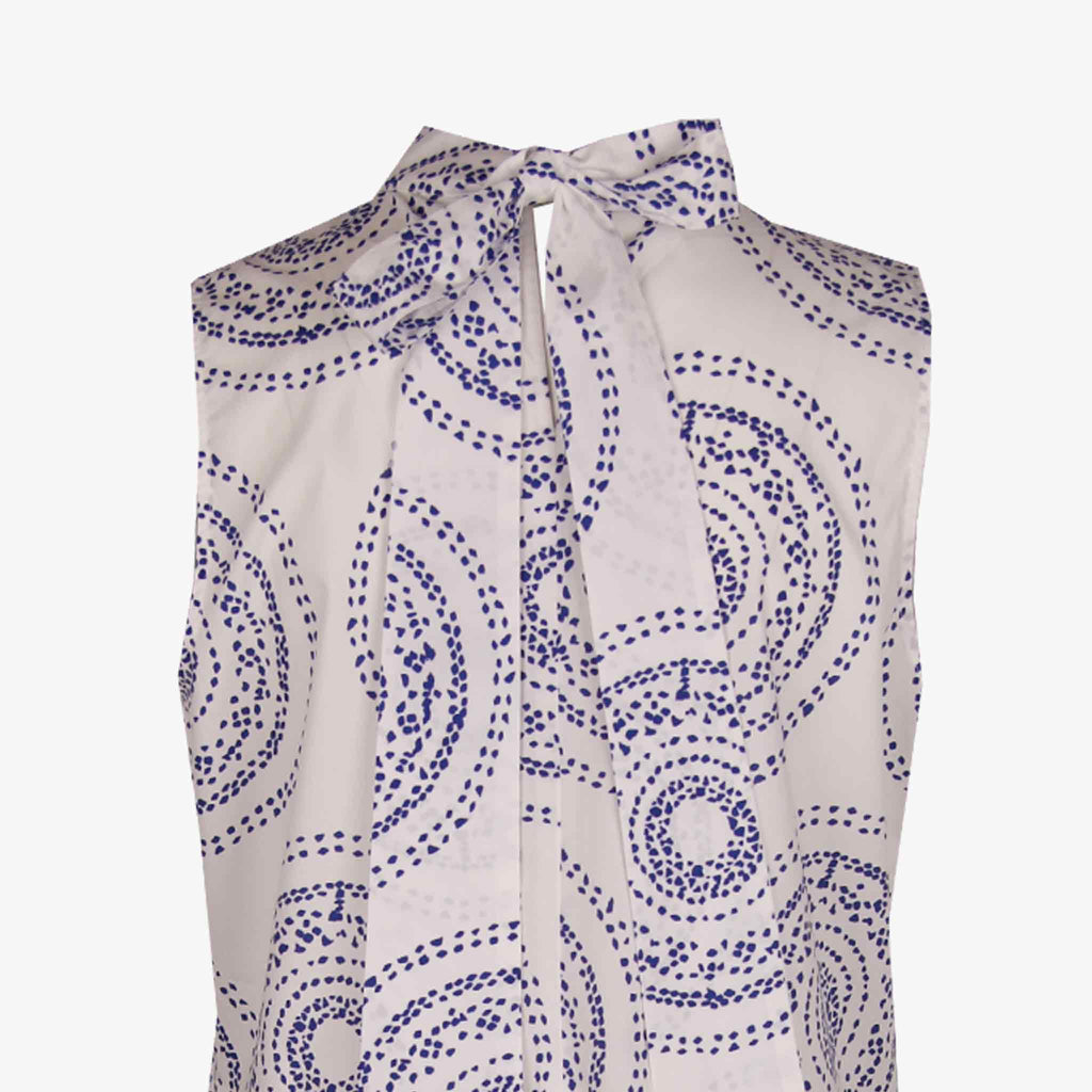 Italy Kleid Saumvolant | blau-weiß