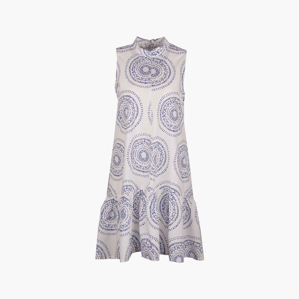 Italy Kleid Saumvolant | blau-weiß