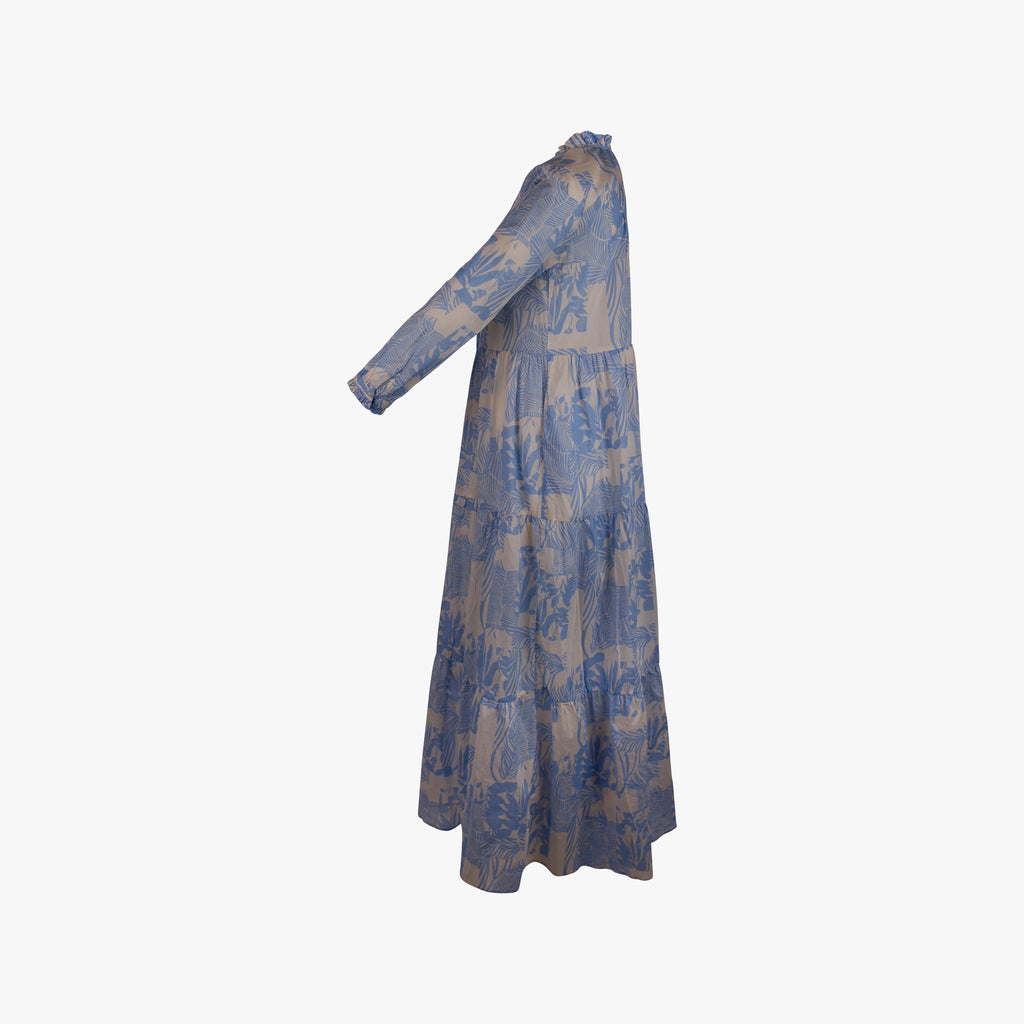 Italy Stufenkleid Tropenprint | hellblau