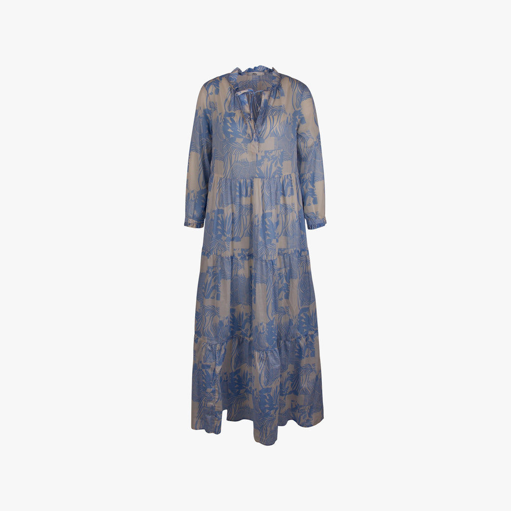 Italy Stufenkleid Tropenprint | hellblau