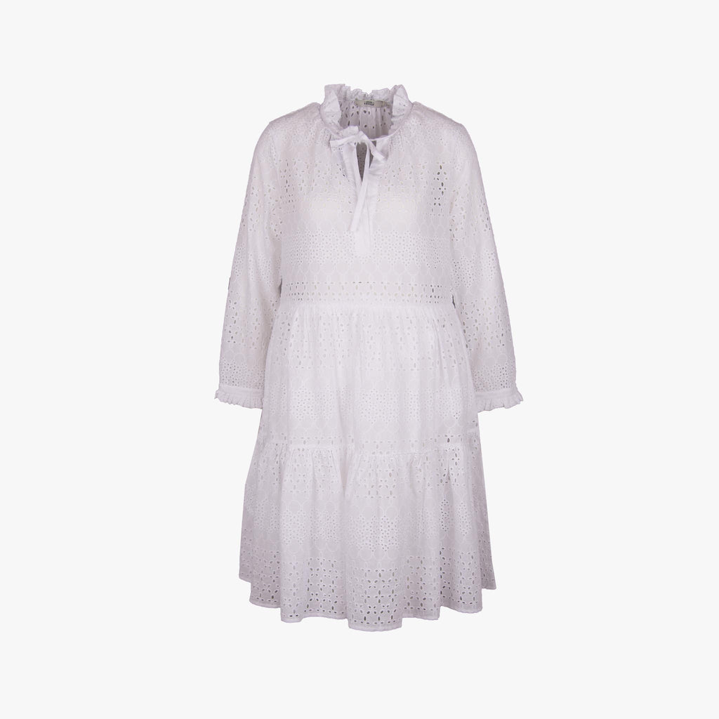 Italy Volantkleid Broderie | weiß