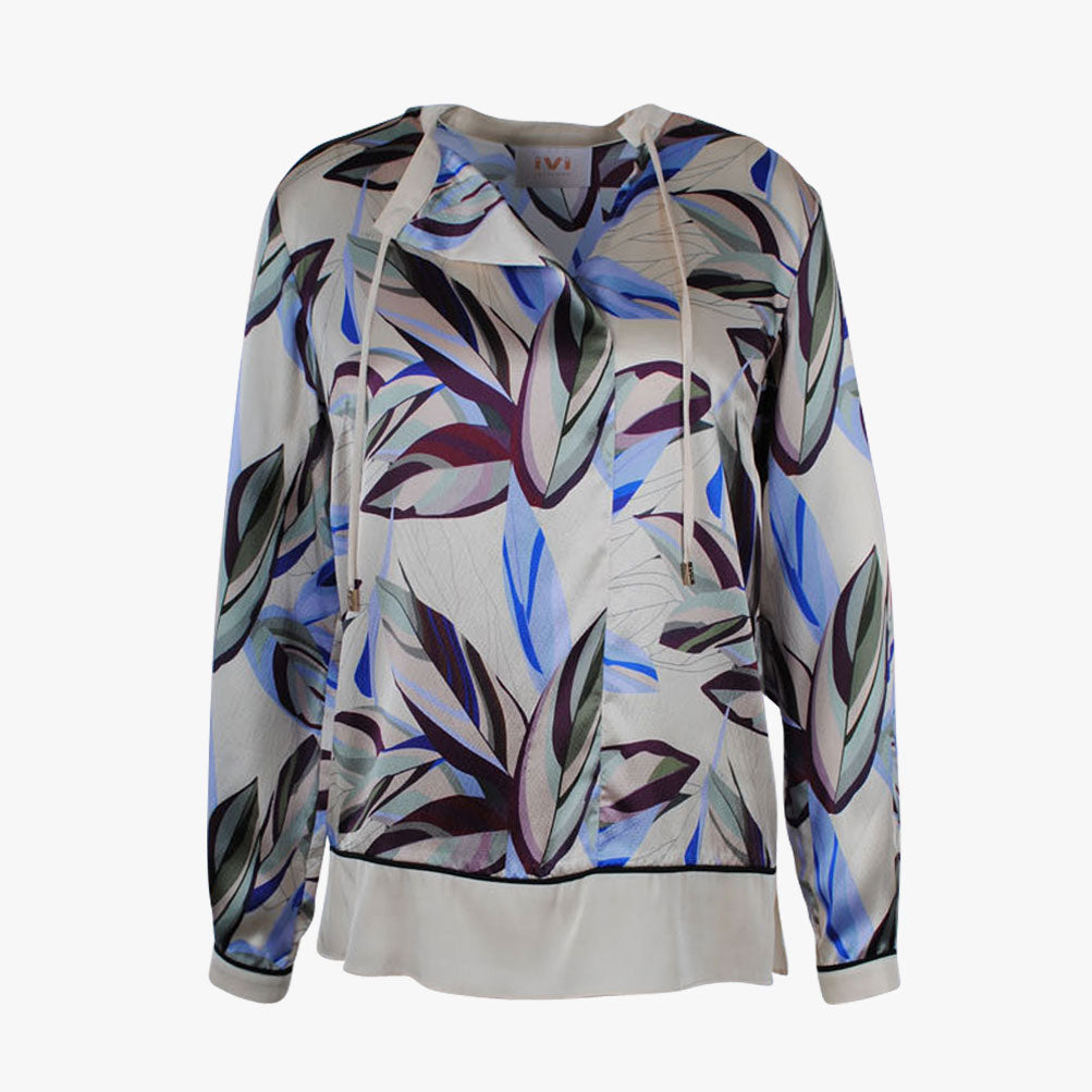 Seidenbluse Leafprint | multicolor