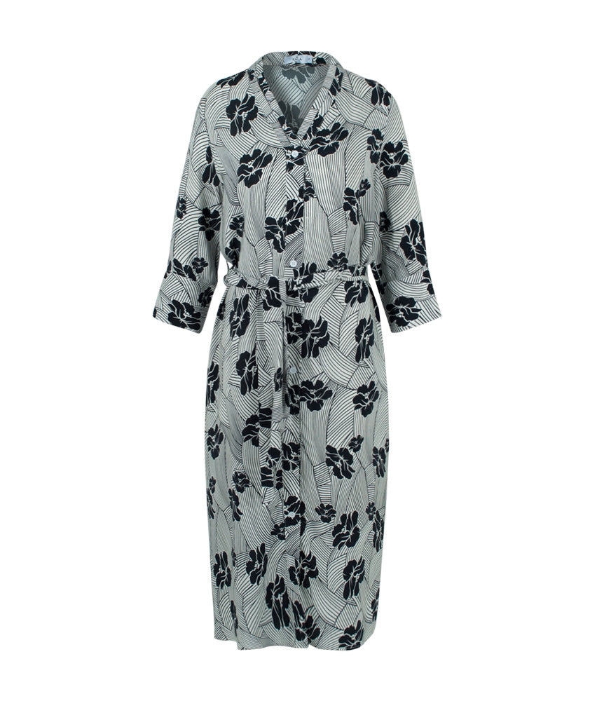 Kleid Blütenprint | schwarz-weiß