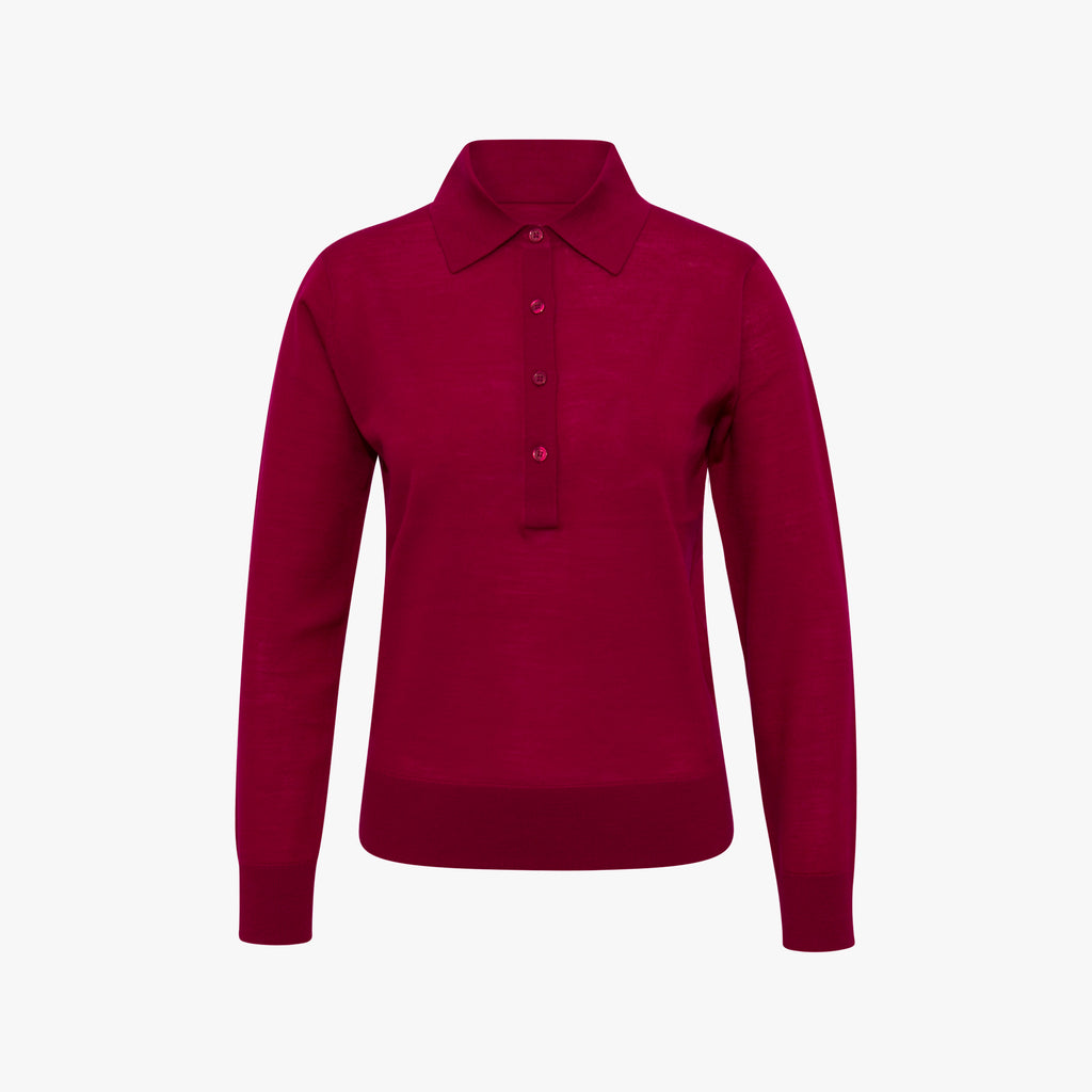 Polo-Pullover Feinstrick | fuchsia