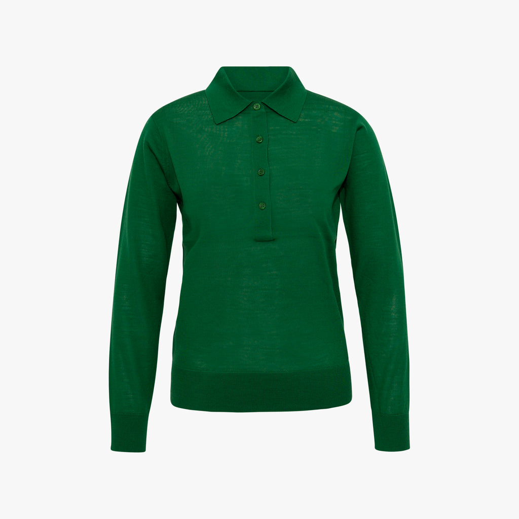 Polo-Pullover Feinstrick | grün