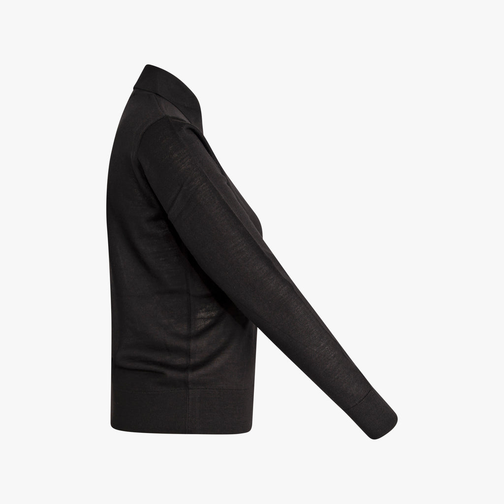 Polo-Pullover Feinstrick | schwarz