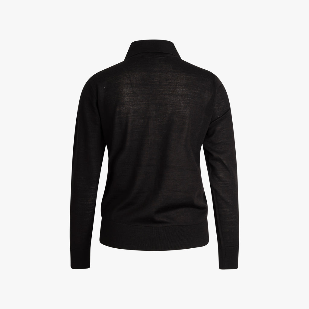 Polo-Pullover Feinstrick | schwarz