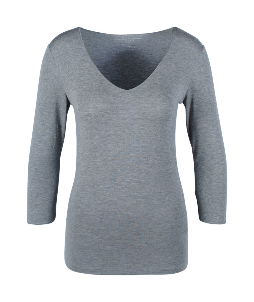3/4 V-Shirt | grau