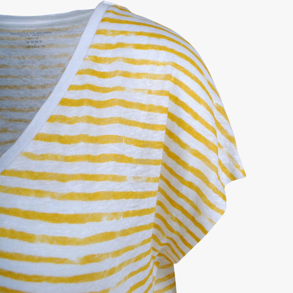 V-Shirt Ringel Leinen | gelb