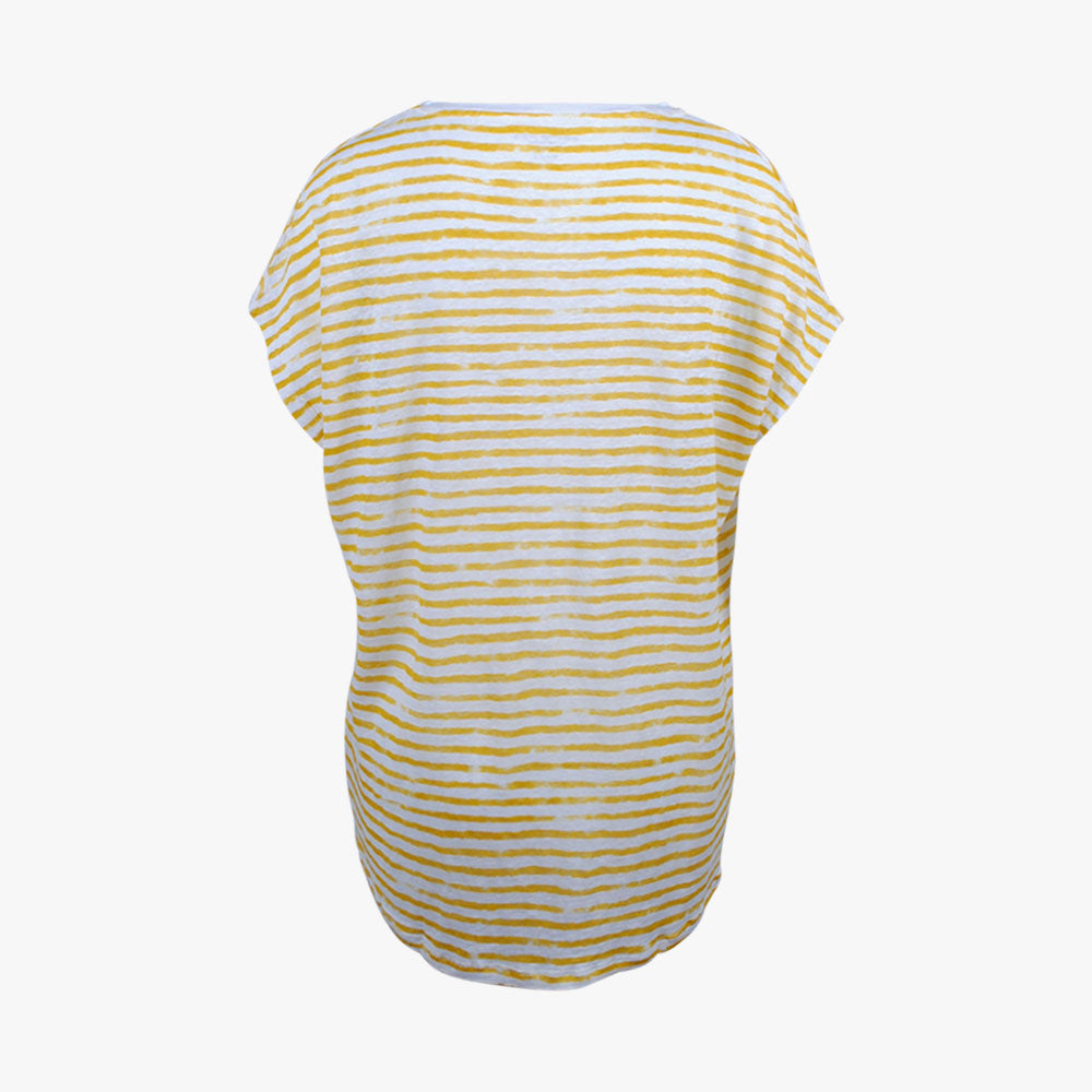 V-Shirt Ringel Leinen | gelb