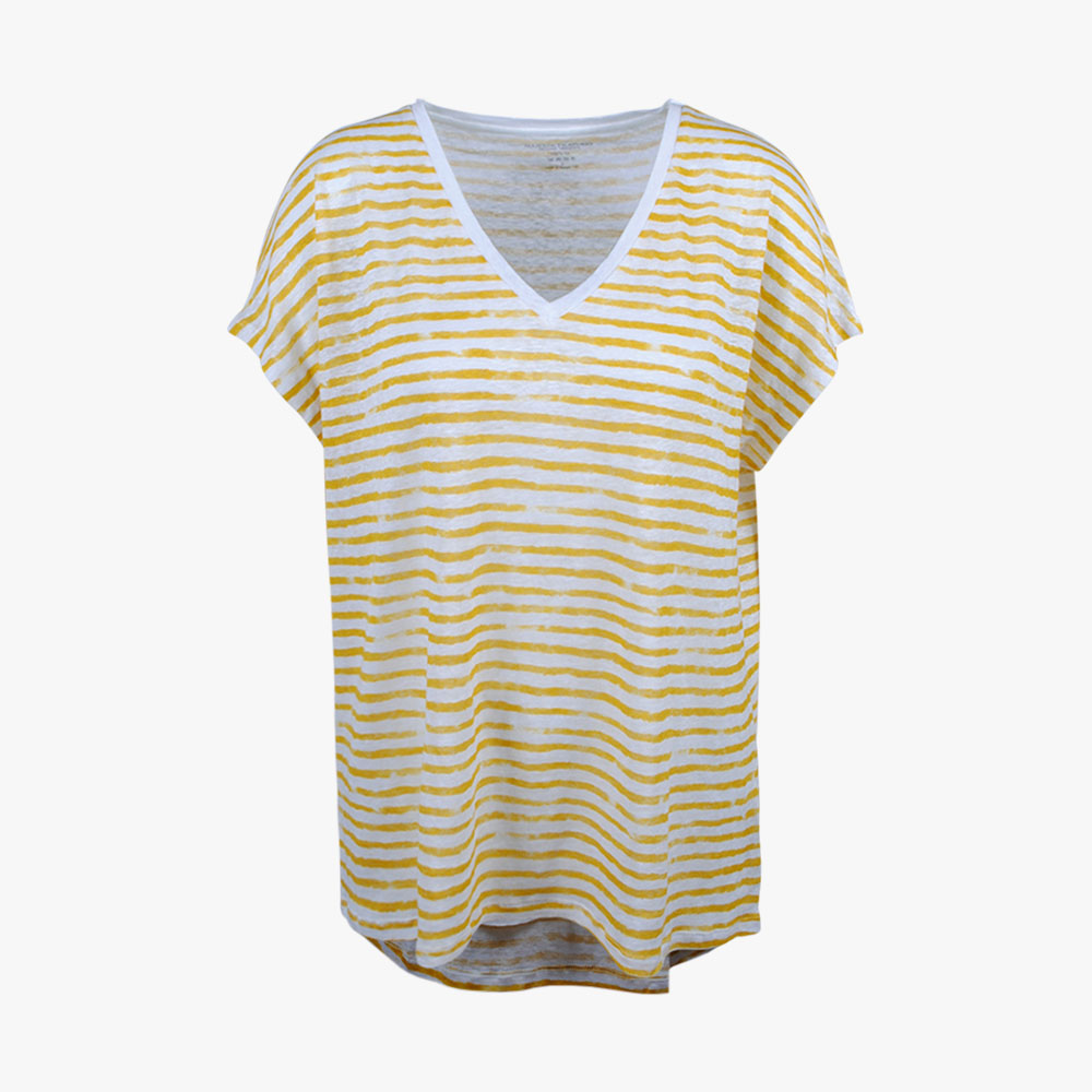V-Shirt Ringel Leinen | gelb
