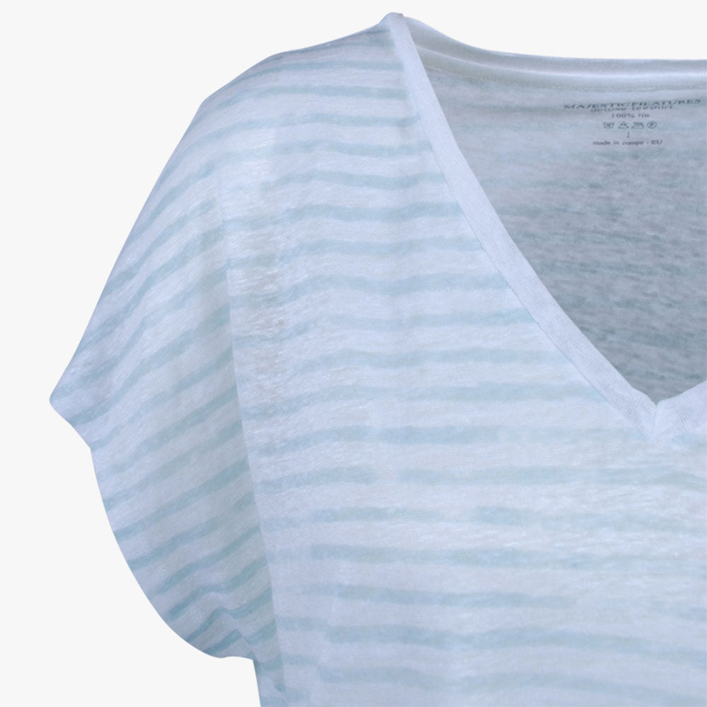 V-Shirt Ringel Leinen | minze