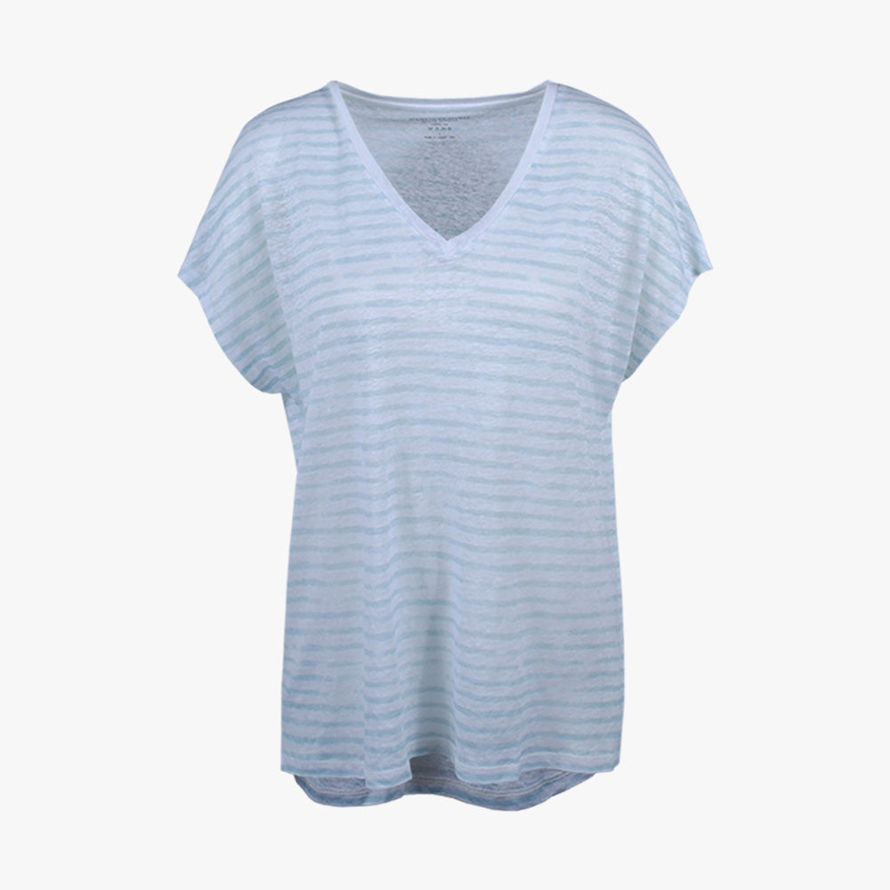 V-Shirt Ringel Leinen | minze