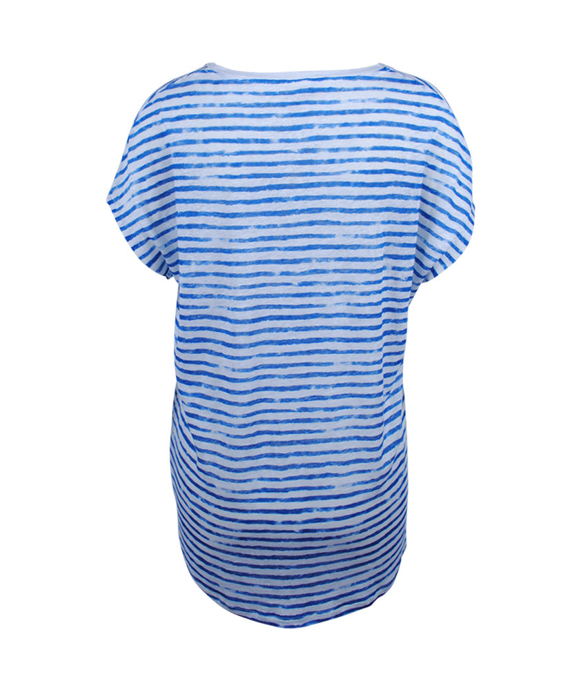 V-Shirt Ringel Leinen | blau