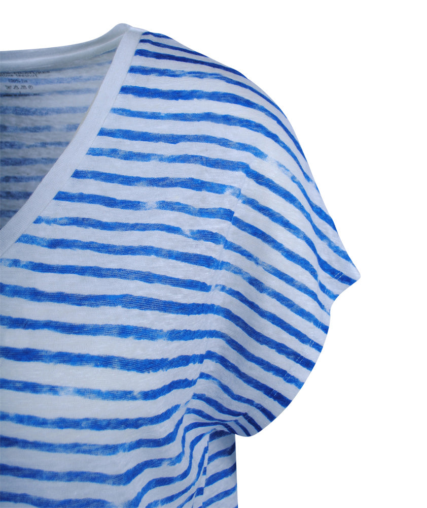 V-Shirt Ringel Leinen | blau