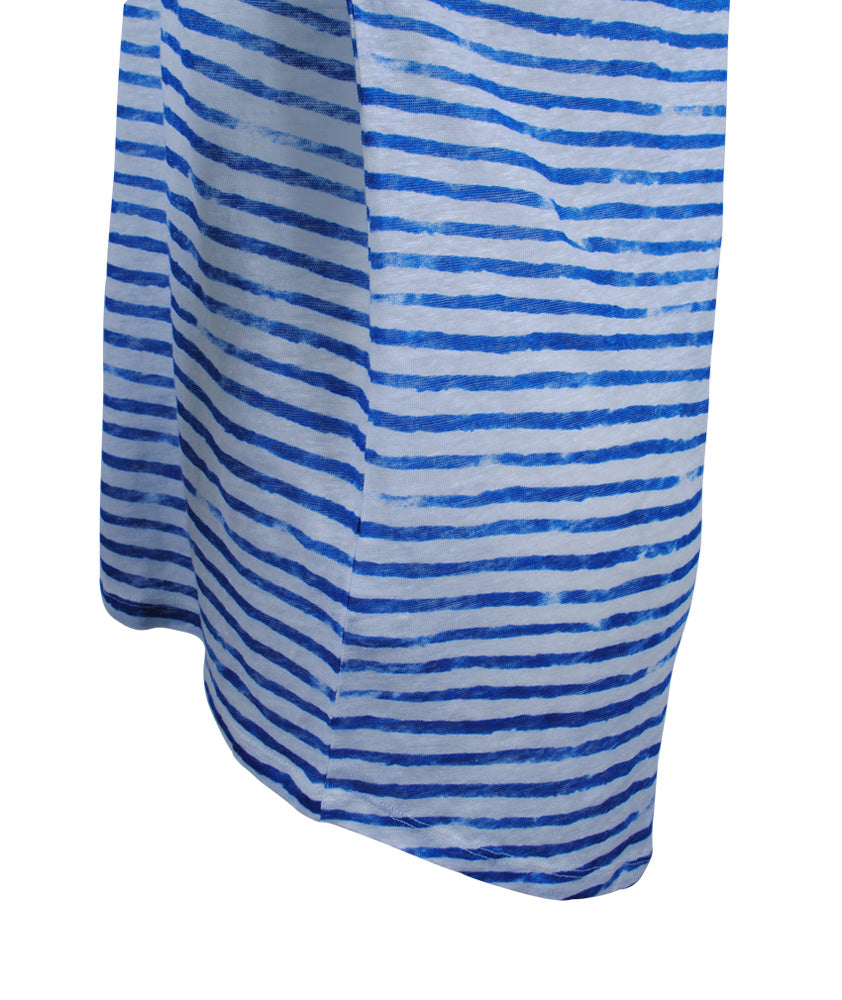 V-Shirt Ringel Leinen | blau