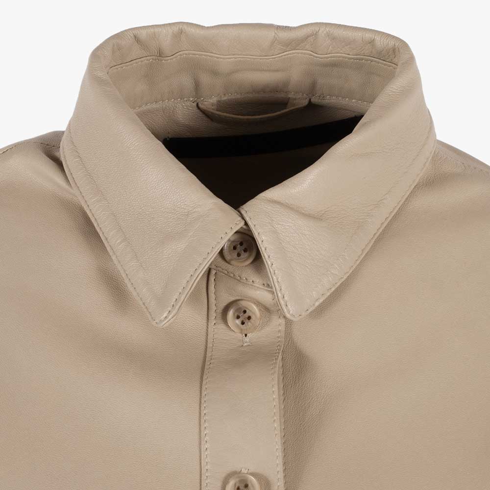 Overshirt Leder, Detail Kragen | beige