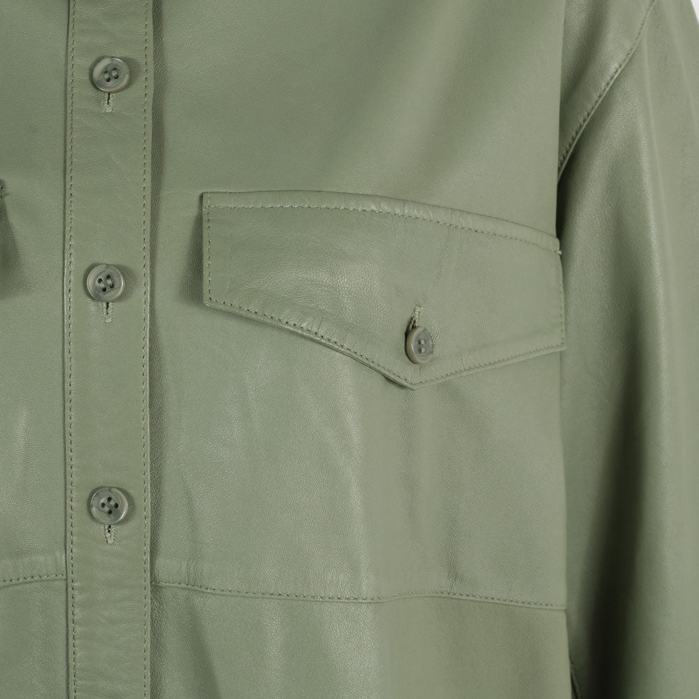 Overshirt Leder, Detail Tasche | grün