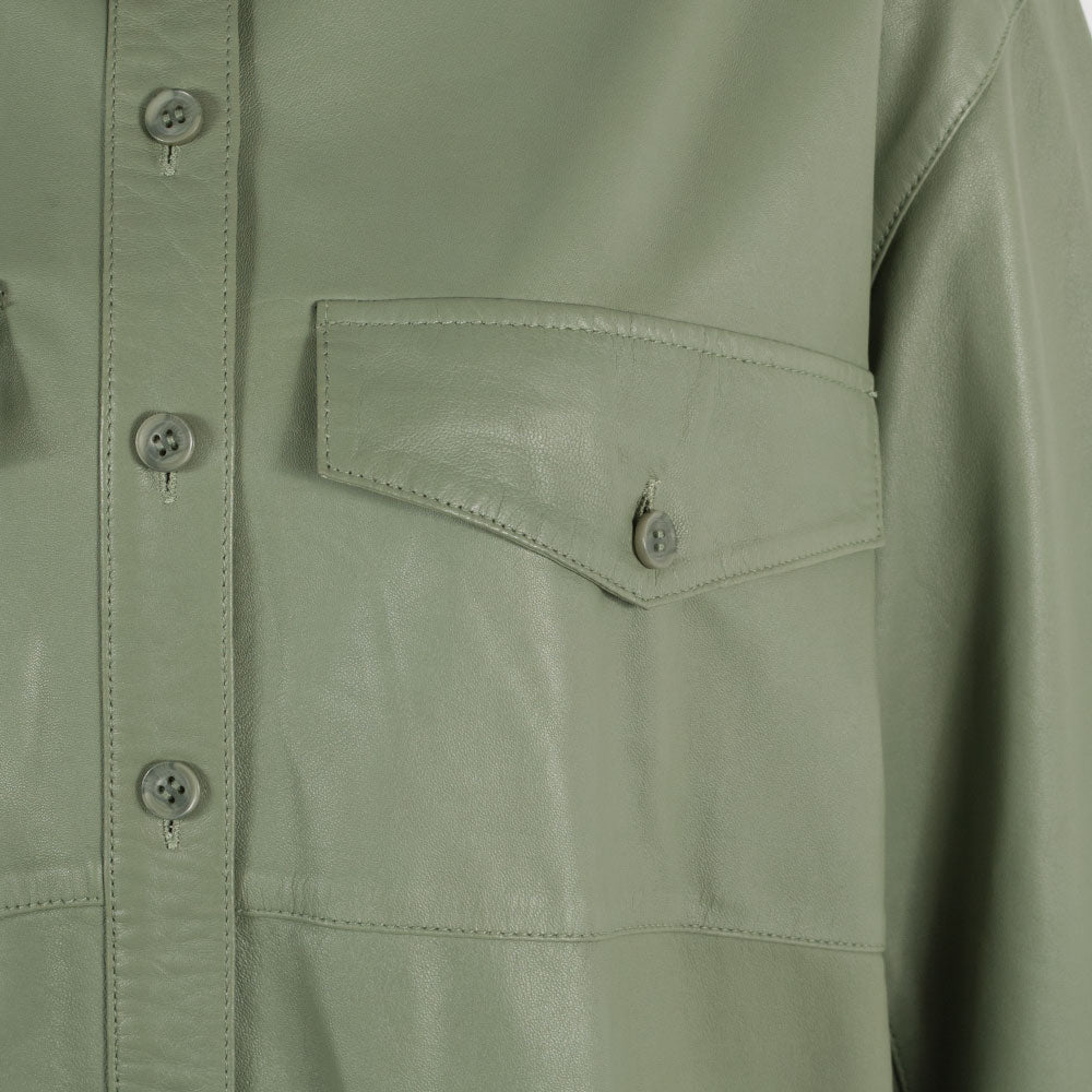 Overshirt Leder, Detail Tasche | grün