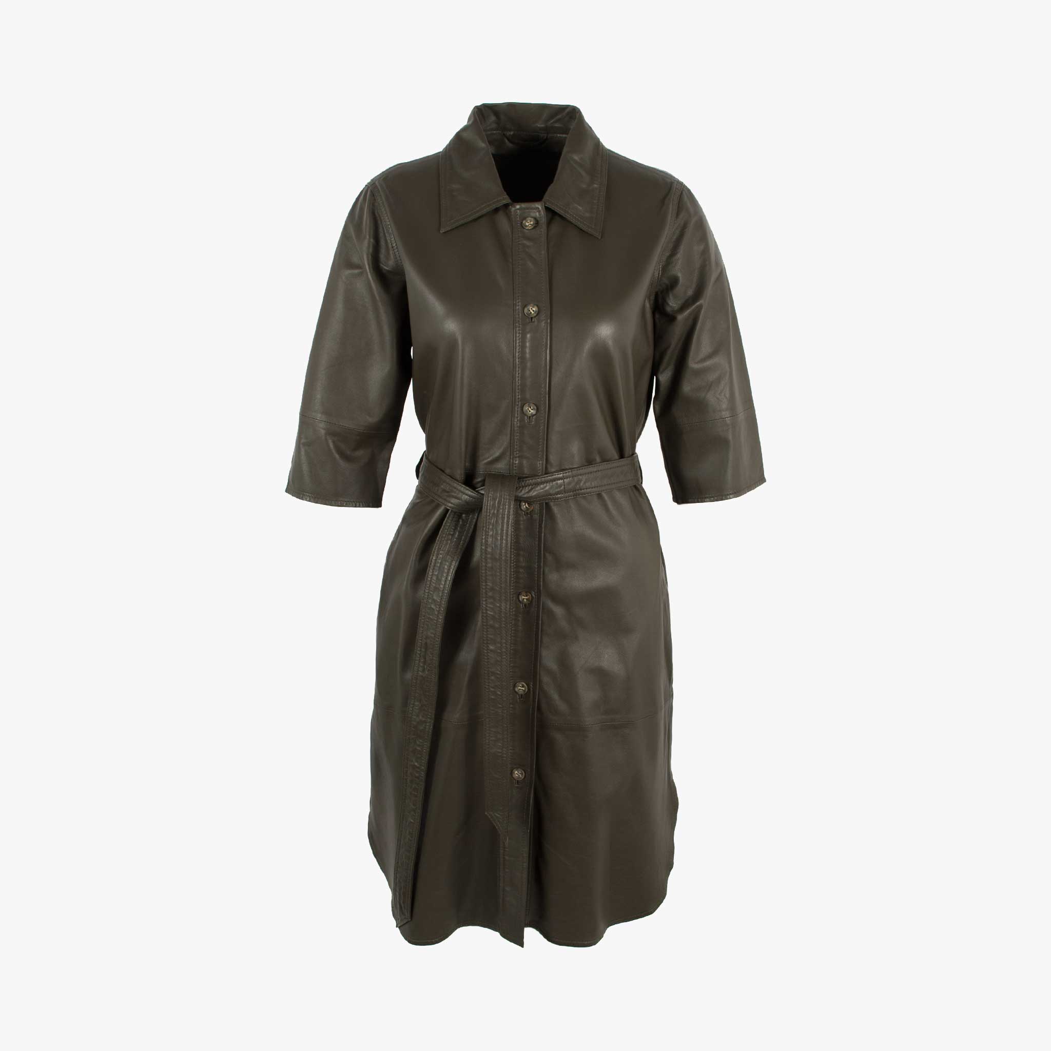 Mantelkleid Leder, Vorderansicht | oliv