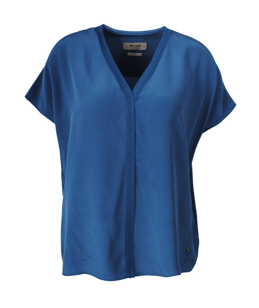 V-Seidenshirt uni | dunkelblau