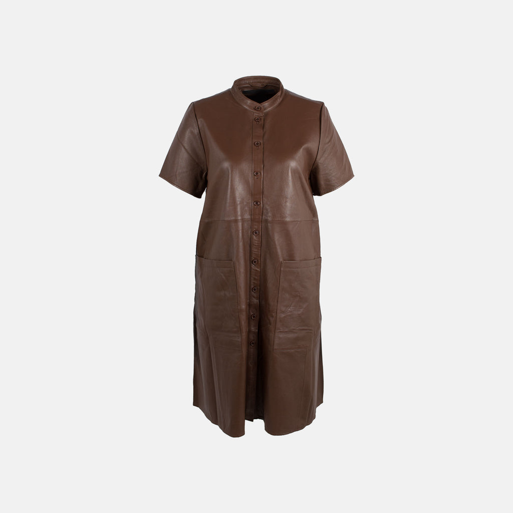 Lederkleid Halbarm | braun