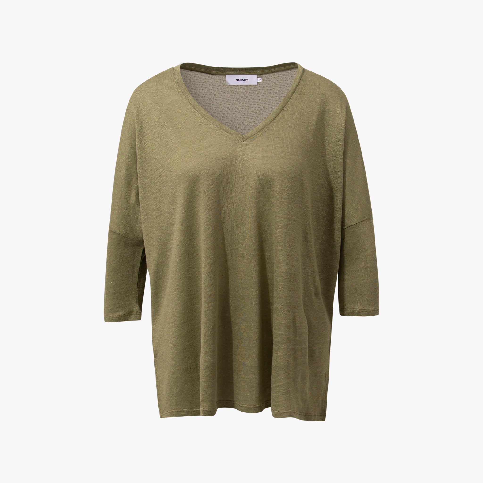 V-Leinenshirt 3/4 Arm | khaki