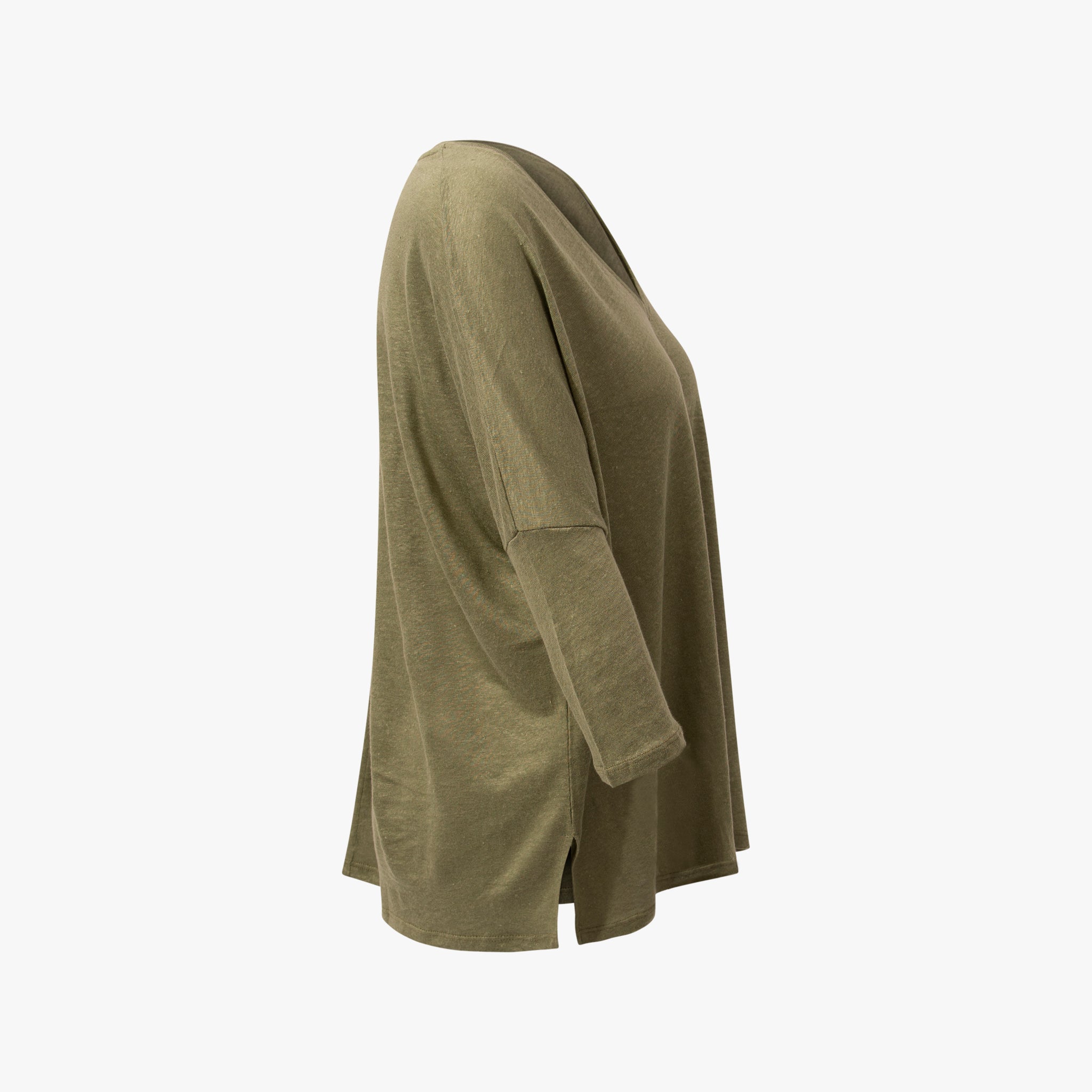 V-Leinenshirt 3/4 Arm | khaki