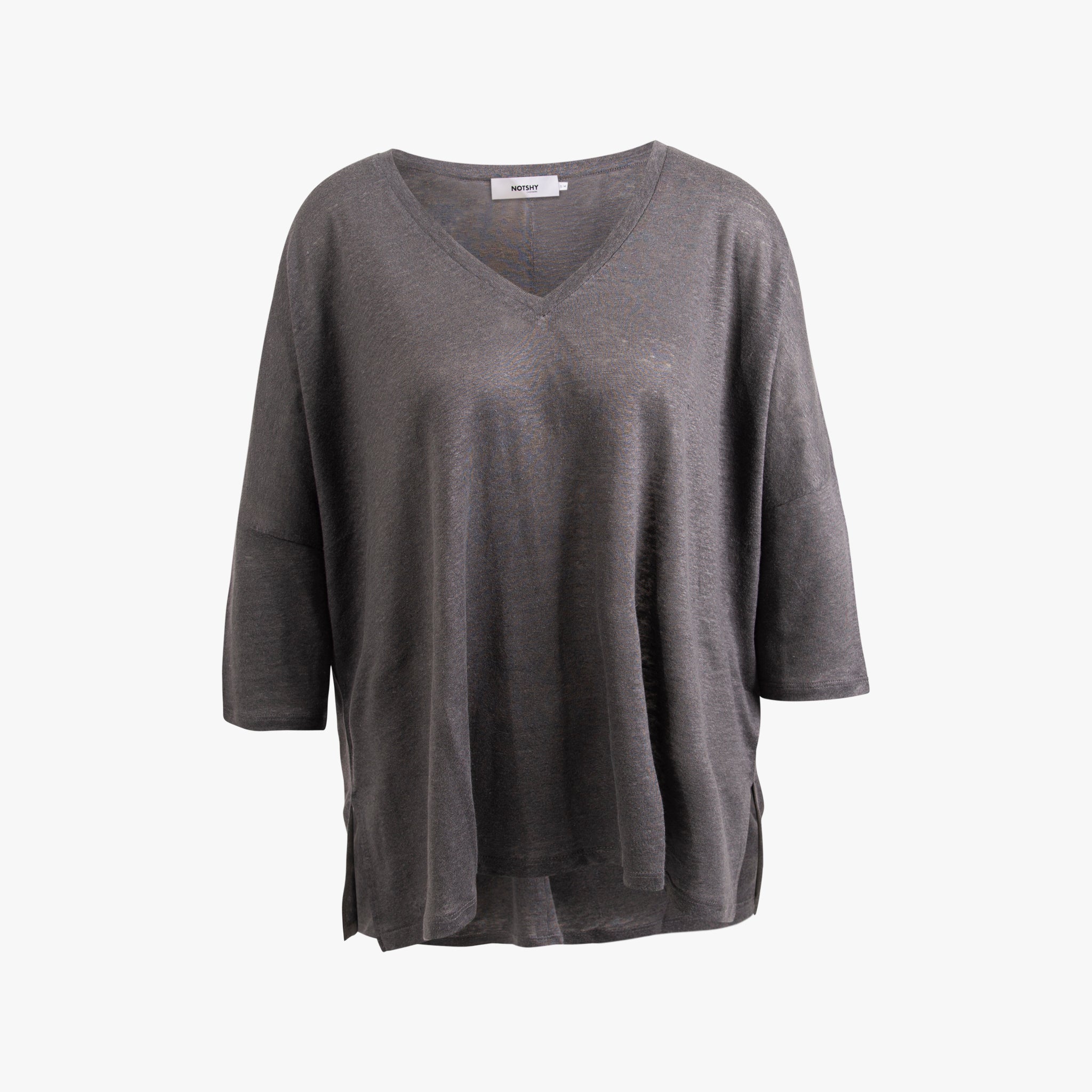 V-Leinenshirt 3/4 Arm | anthra