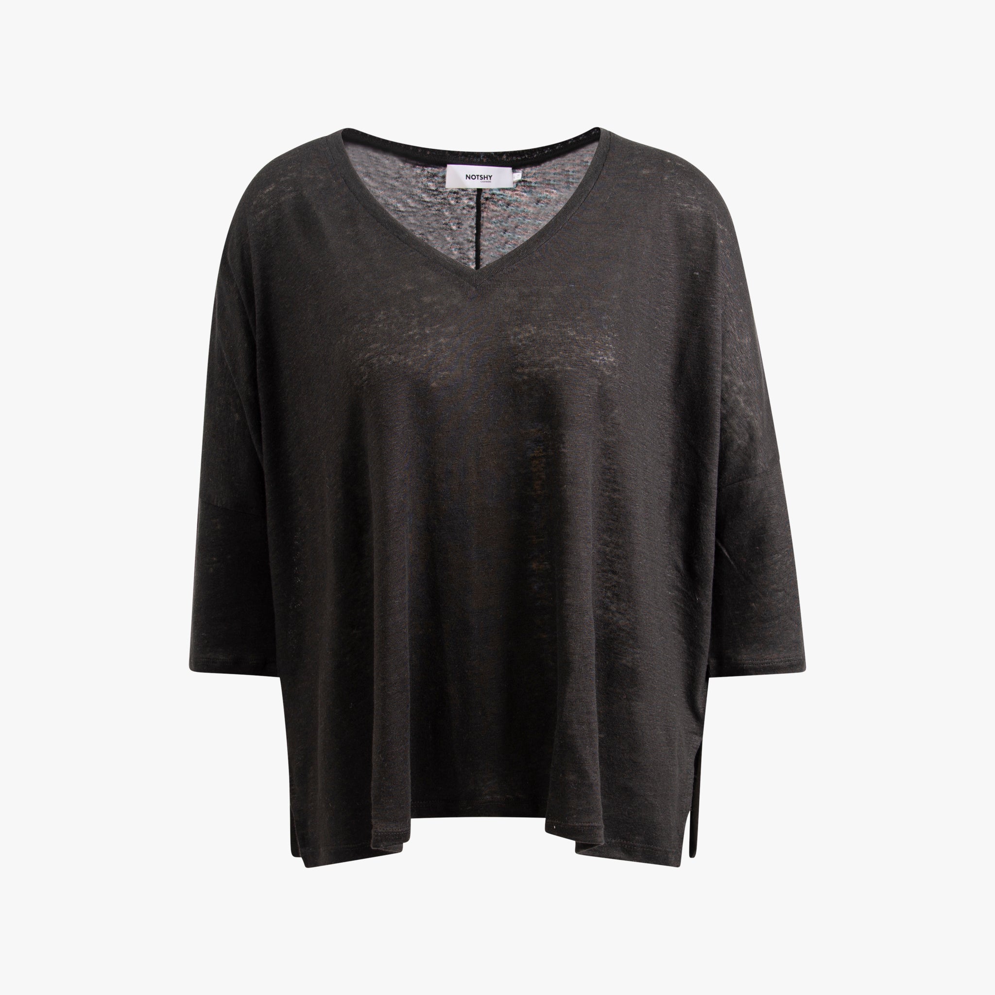 V-Leinenshirt 3/4 Arm | schwarz