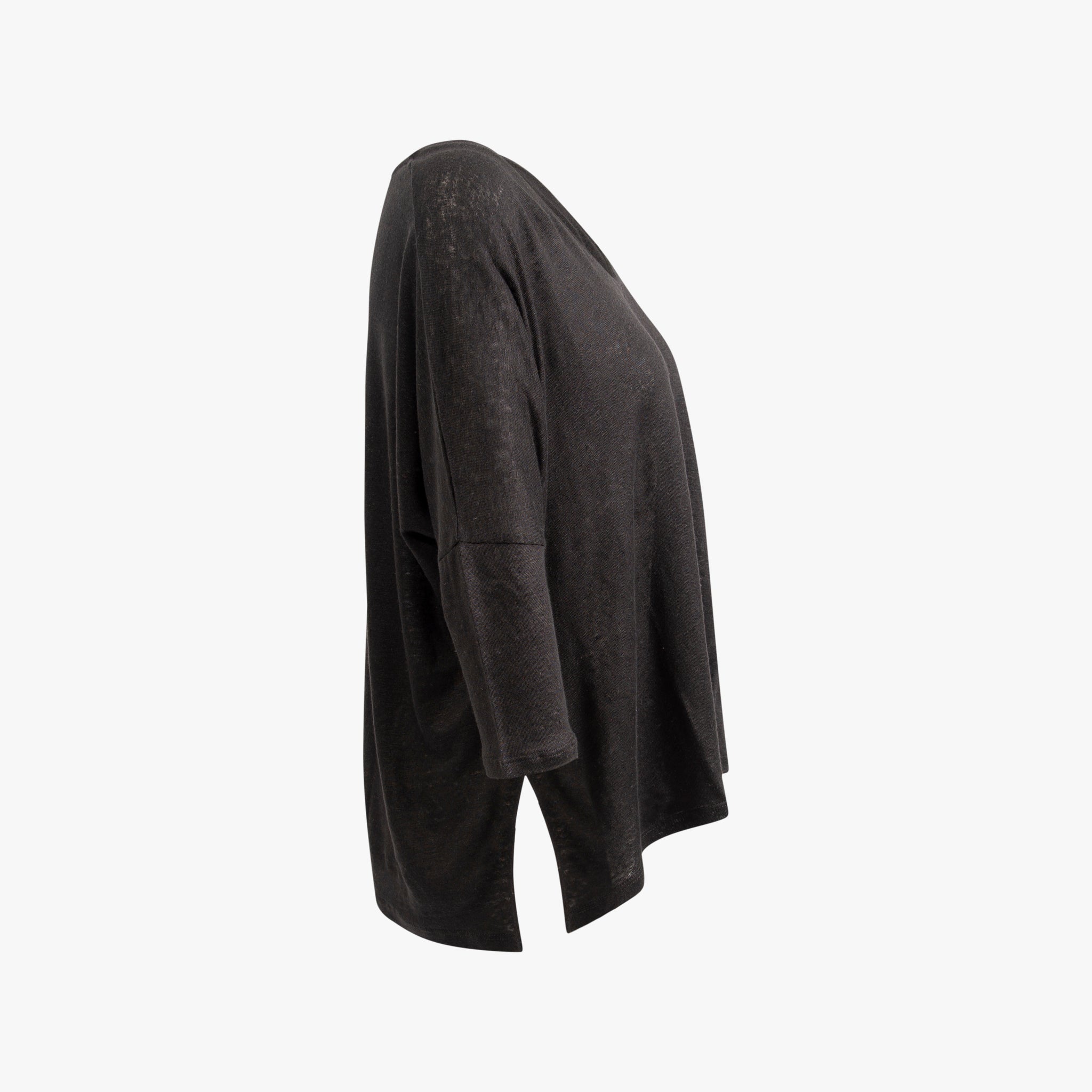 V-Leinenshirt 3/4 Arm | schwarz