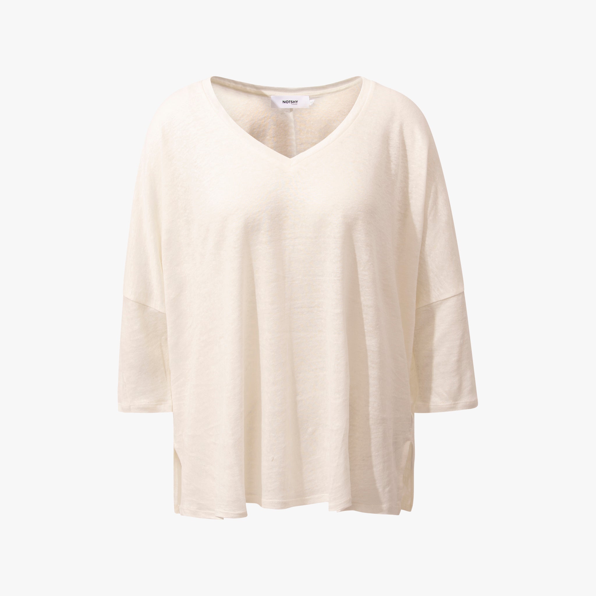 V-Leinenshirt 3/4 Arm | weiß