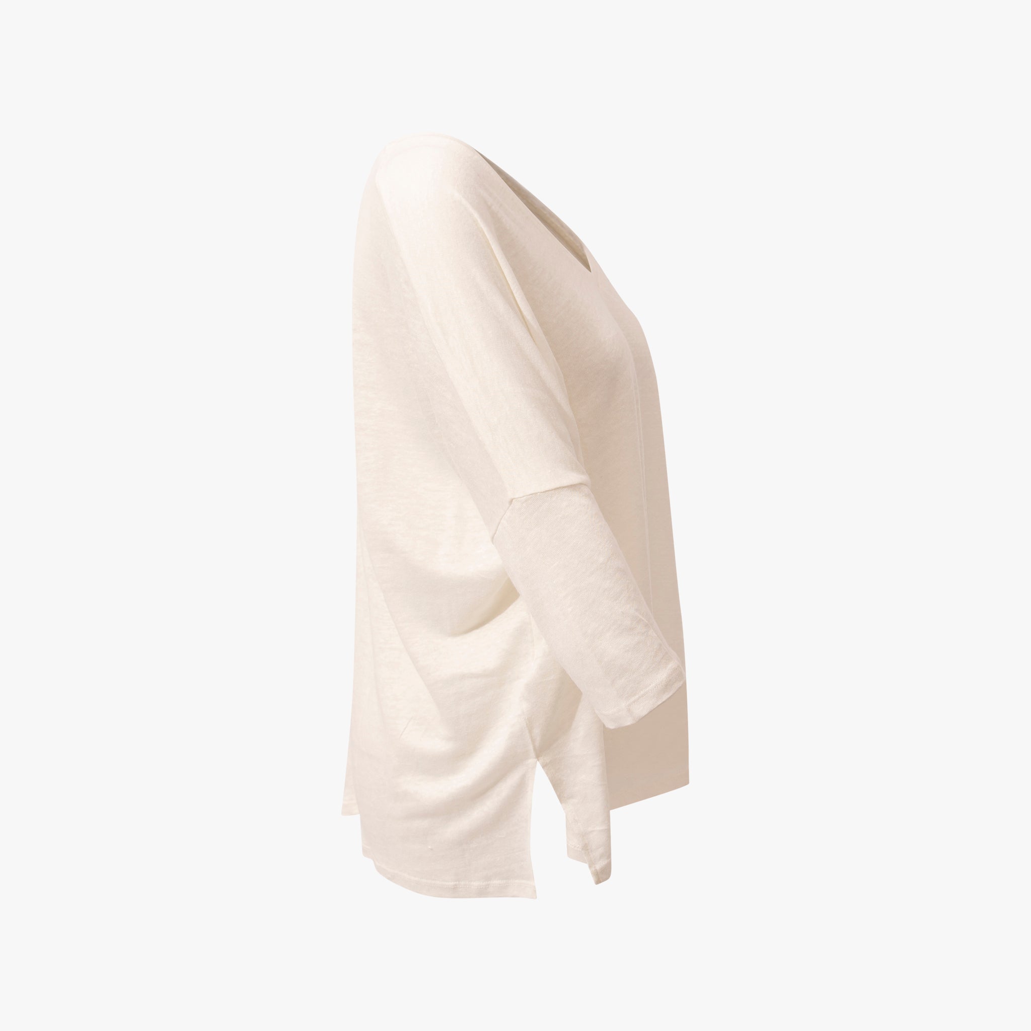 V-Leinenshirt 3/4 Arm | weiß