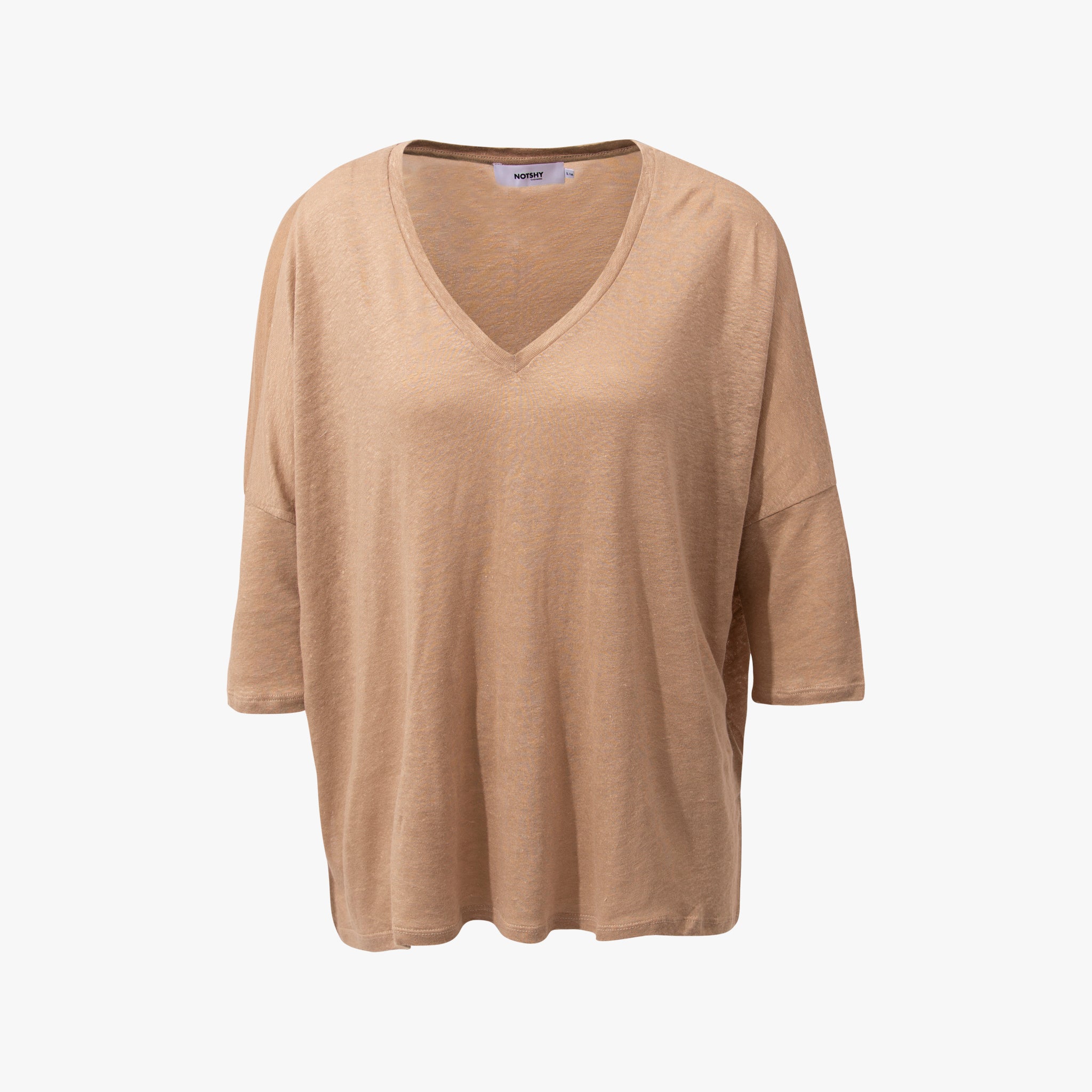 V-Leinenshirt 3/4 Arm | beige