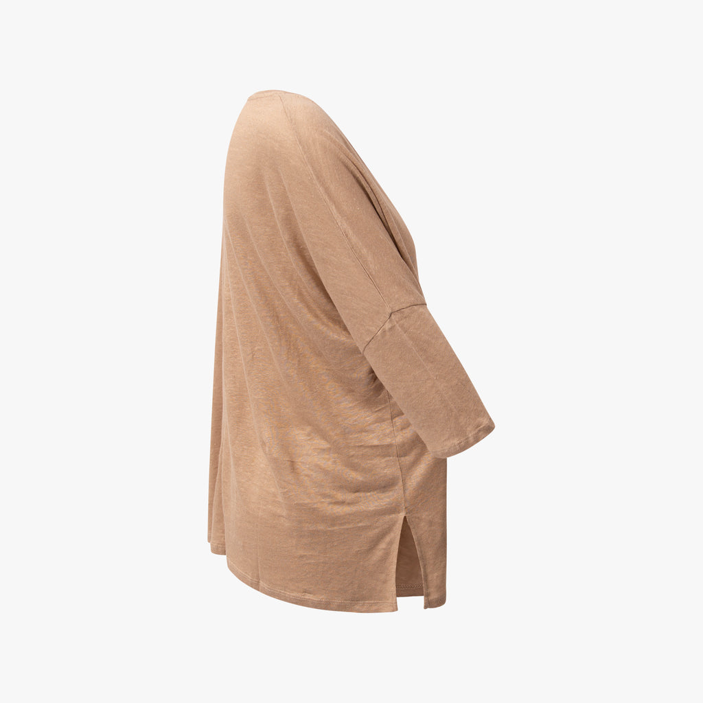 V-Leinenshirt 3/4 Arm | beige