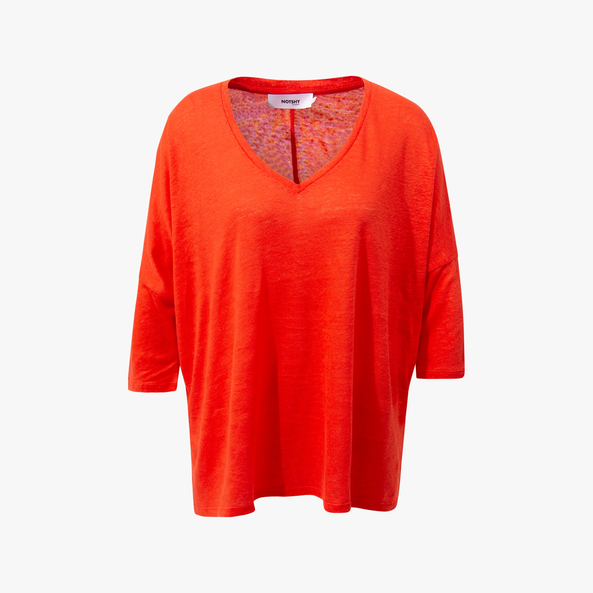 V-Leinenshirt 3/4 Arm | koralle