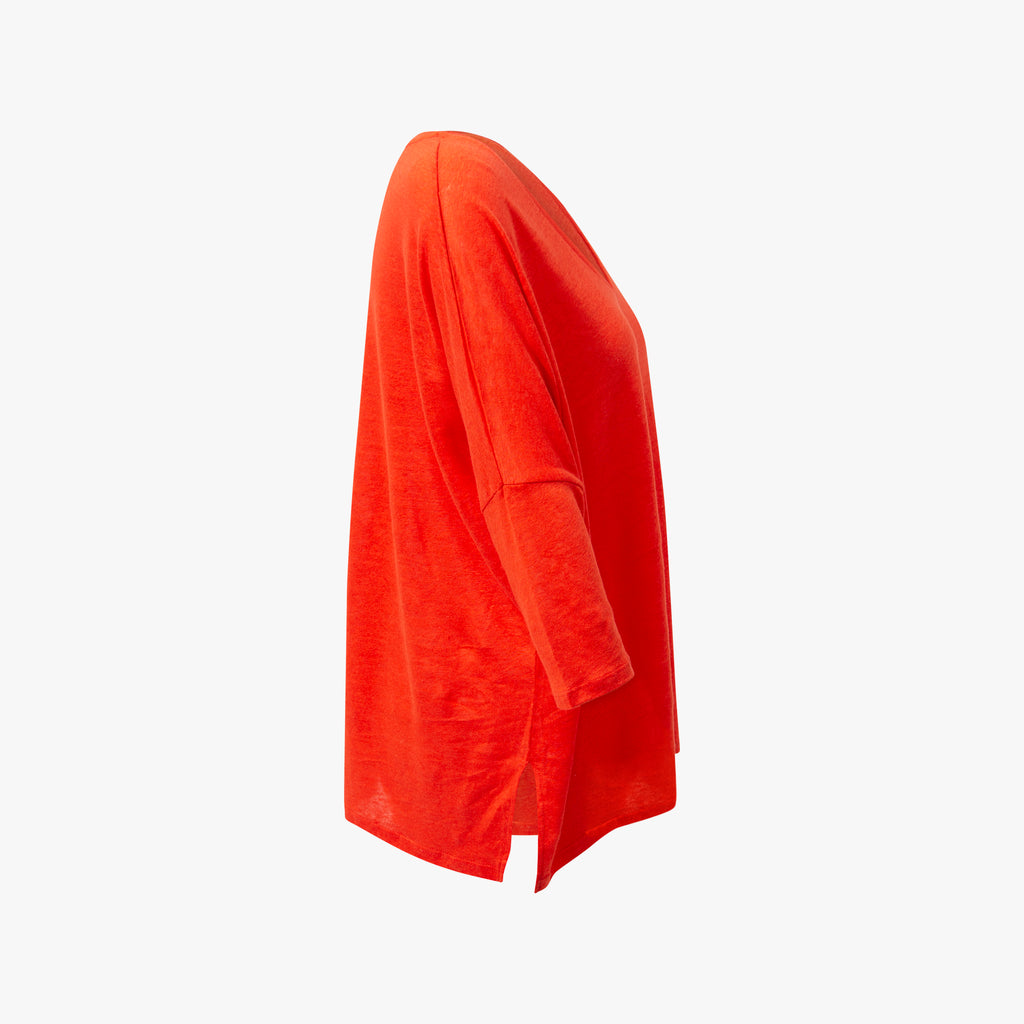 V-Leinenshirt 3/4 Arm | koralle
