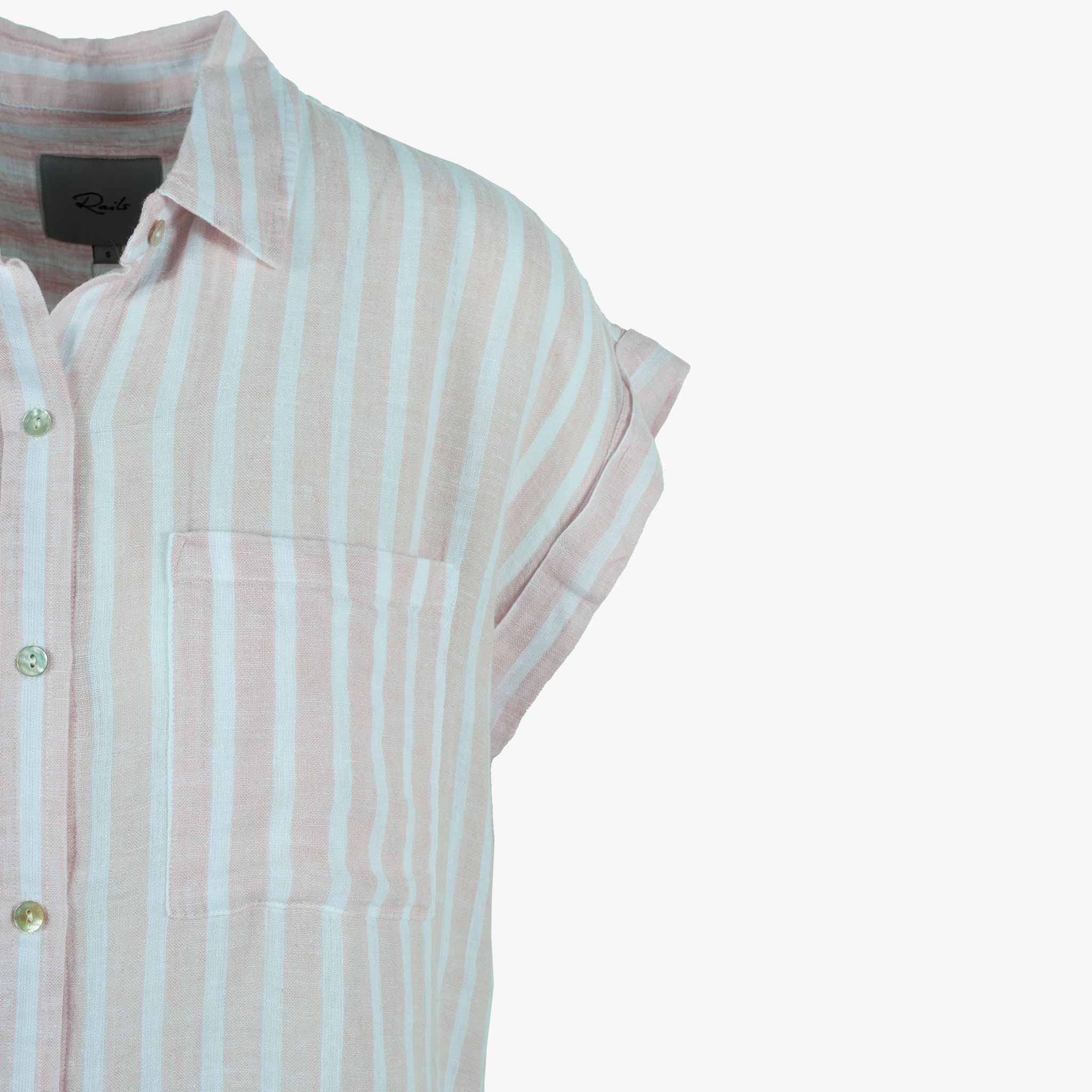 Bluse Stripes, Detail Tasche | rosa