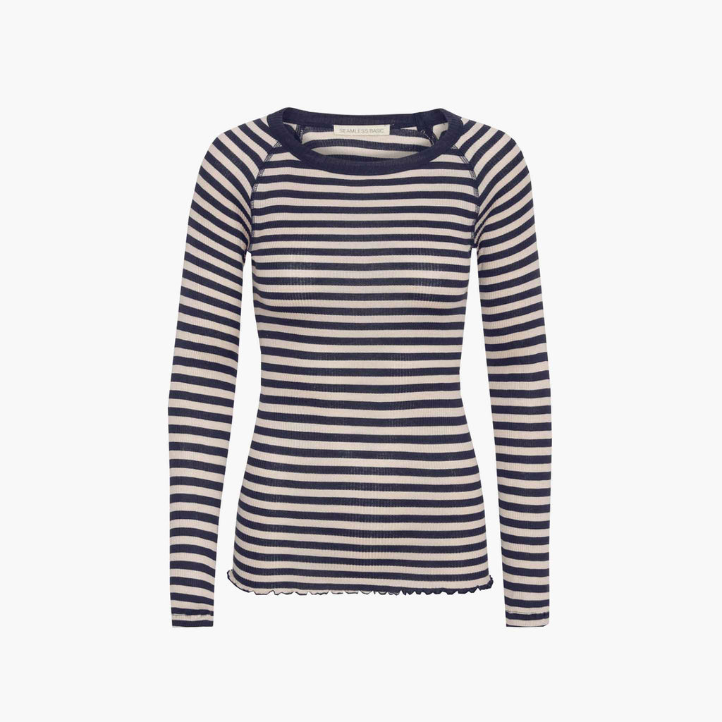 Seamless Basic Rippenshirt Seide | navy