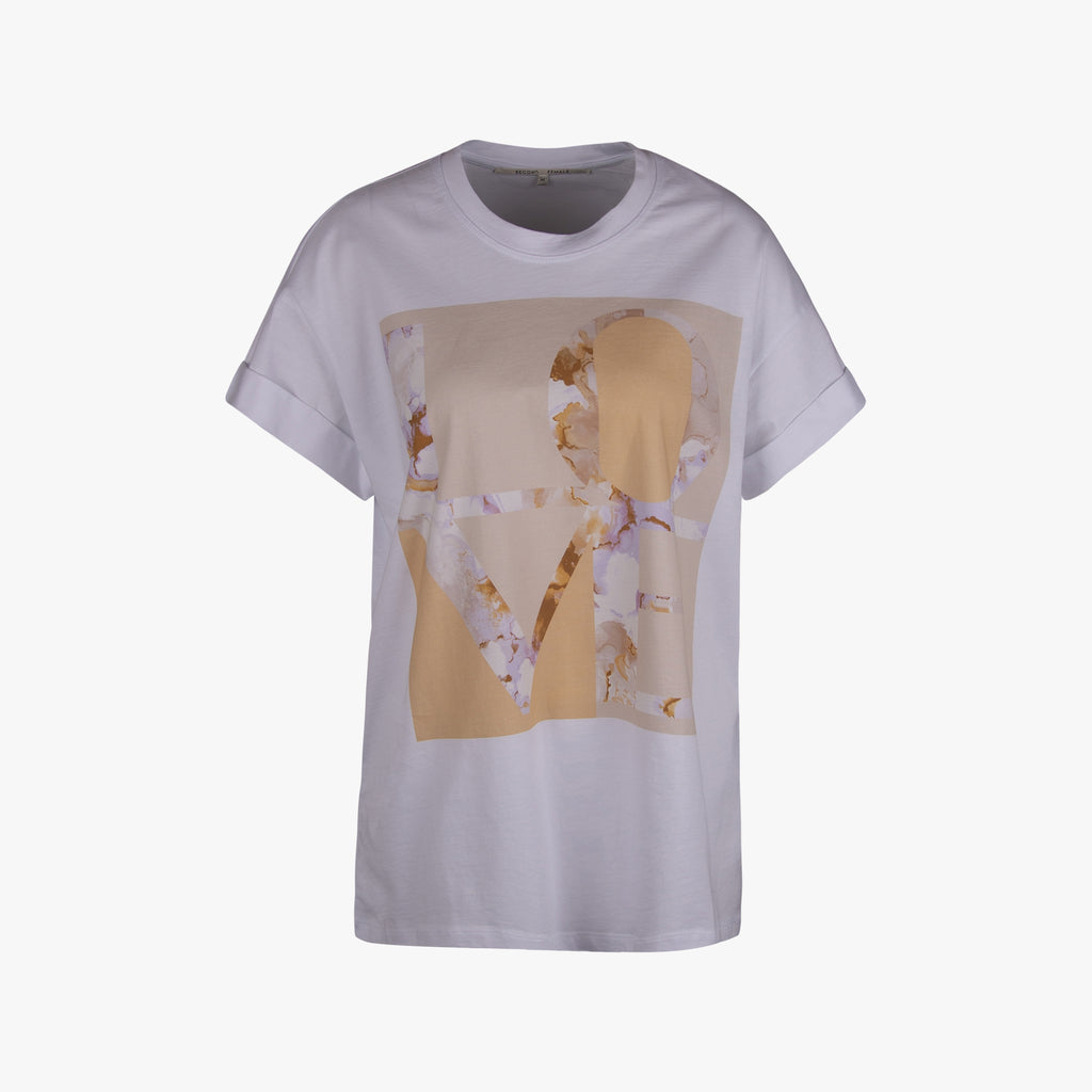 Second Female Rundhals Shirt Frontprint | weiß