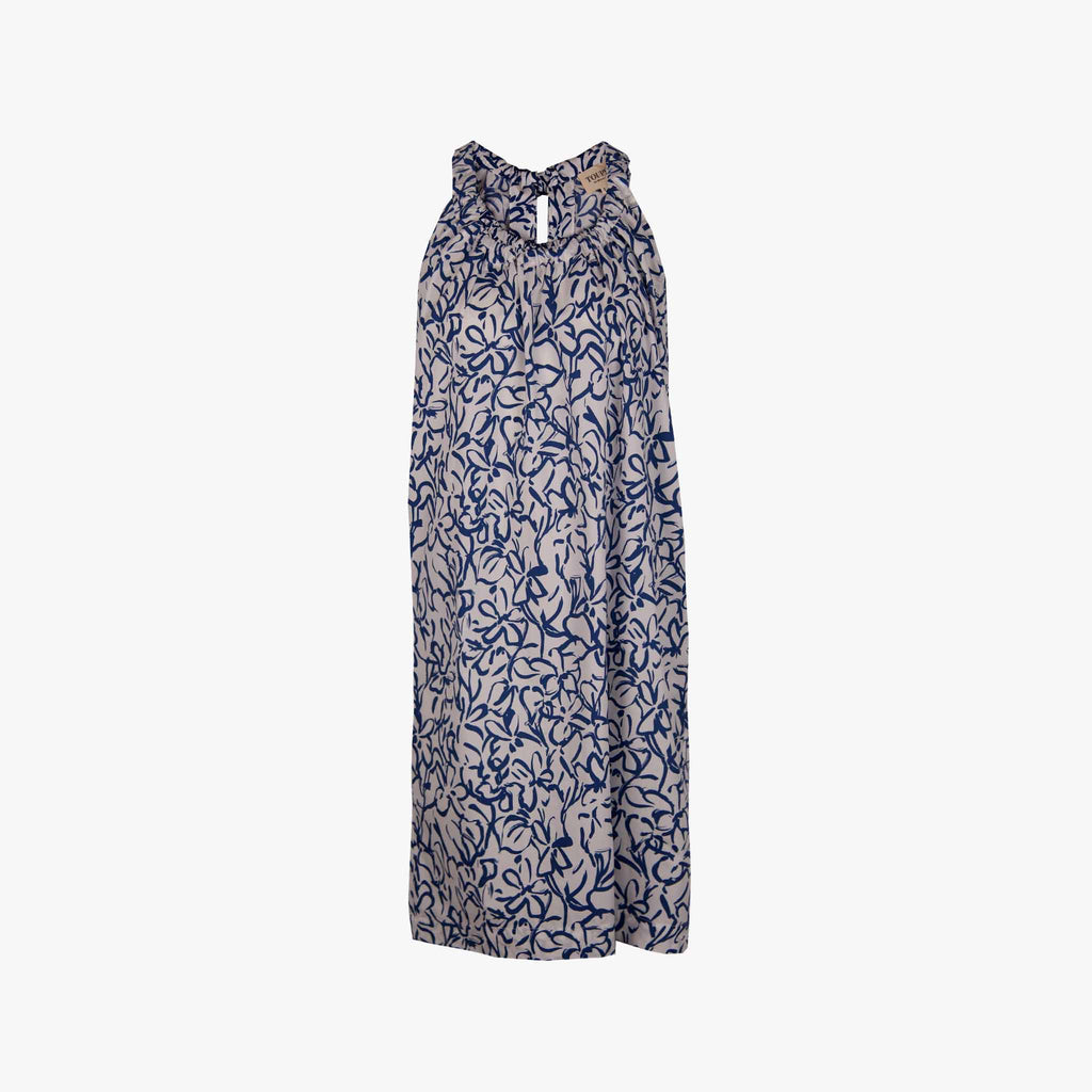 Toupy Kleid ohne Arm Print | blau-weiß