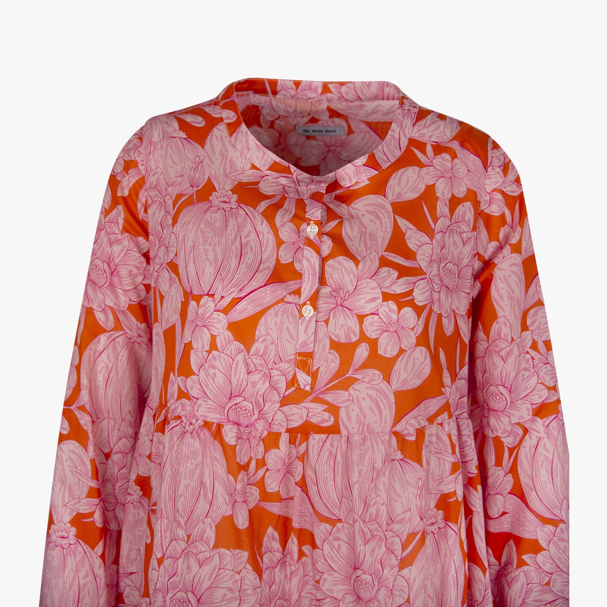 White Shirt Kleid Flowerprint | orange